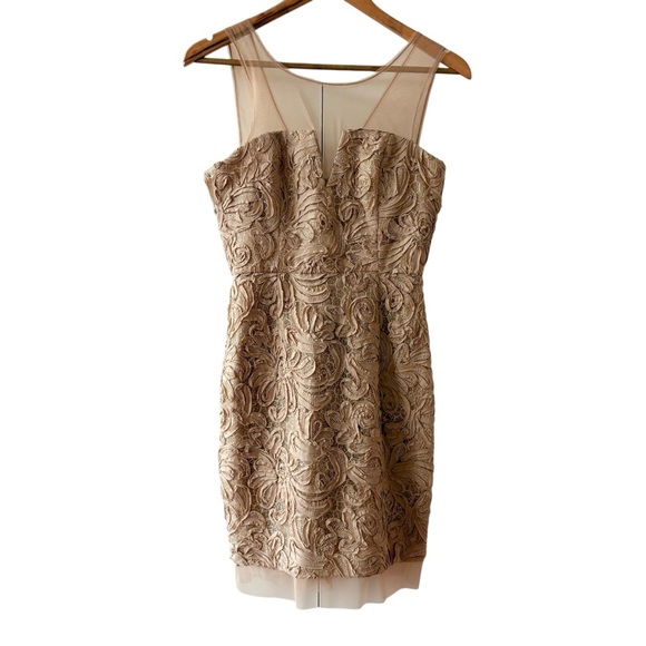 BCBG MaxAria Champagne Floral Lace Cocktail Dress - Picture 1 of 12